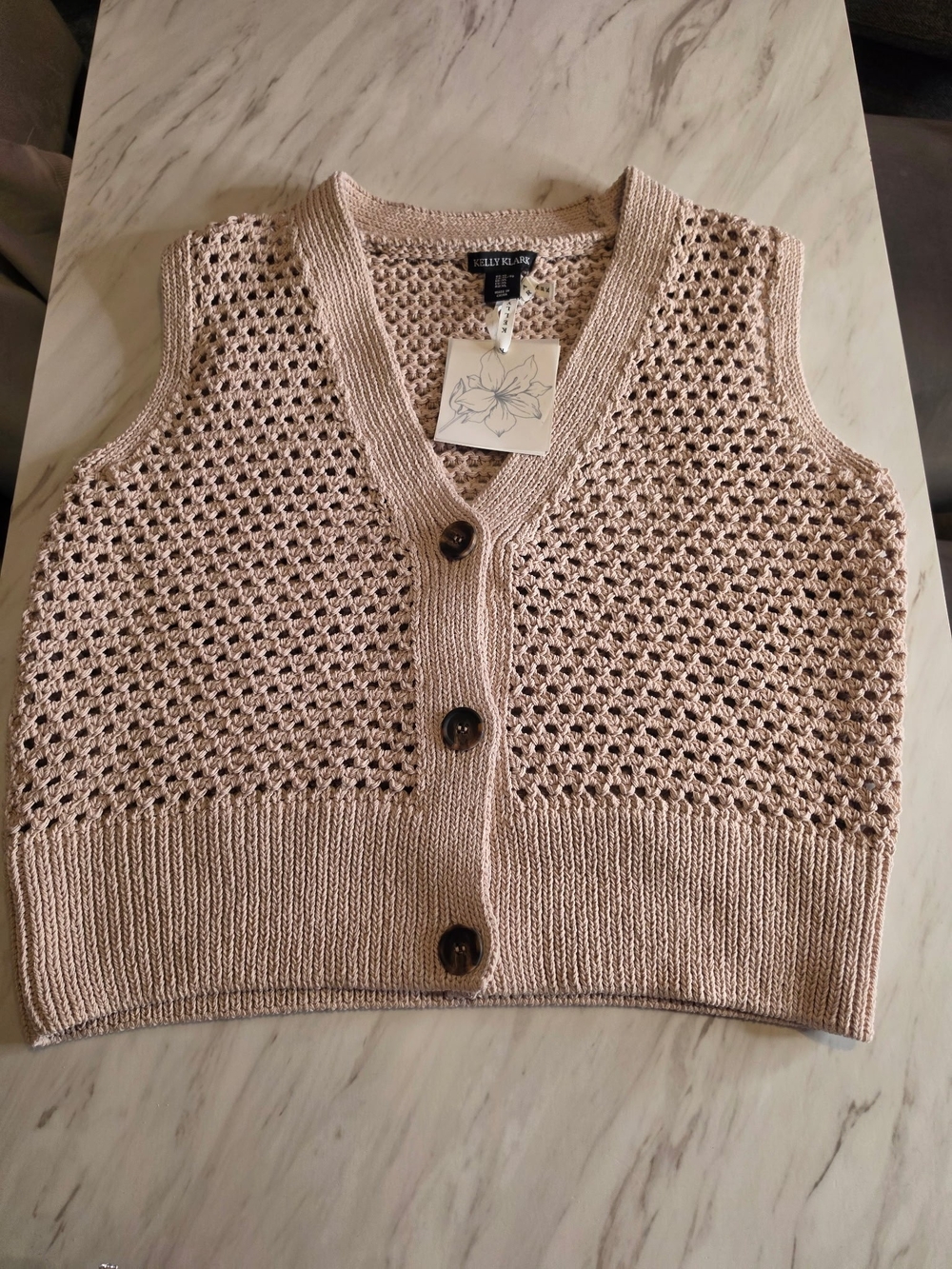 Womens Knit Button-Front Vest - Blush